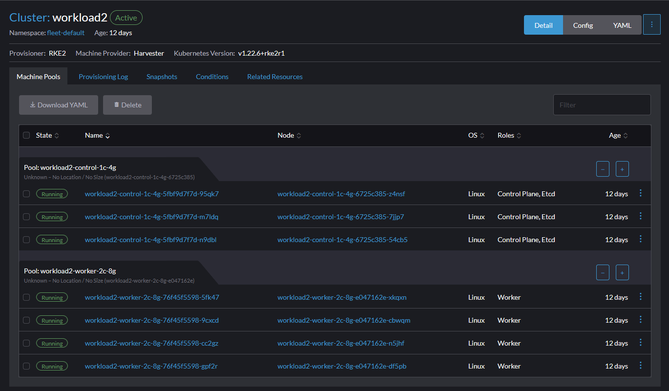 cluster management screen in rancher